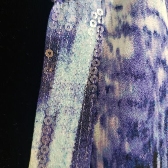 Chico's Tiered Layer Floral Asymmetric Hem 3/4 Sleeve High Low Blue White Tunic - Picture 9 of 13